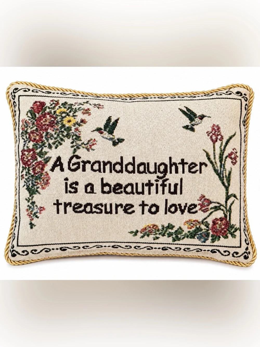 “A Granddaughter Is a Beautiful Treasure to Love” Floral Tapestry Throw Pillow